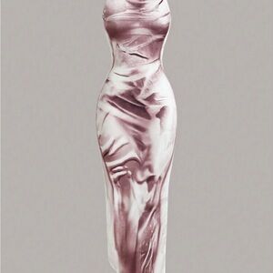 SHEIN Strapless Marble Print Dress - Pink and White